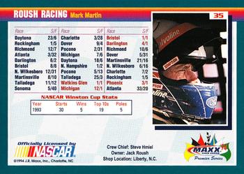 1994 Maxx Premier Series #35 Mark Martin's Car Back