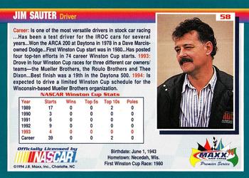 1994 Maxx Premier Series #58 Jim Sauter Back