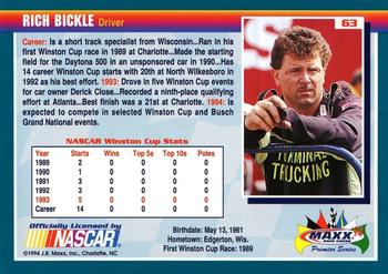 1994 Maxx Premier Series #63 Rich Bickle Back