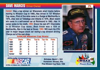 1994 Maxx Premier Series #71 Dave Marcis Back