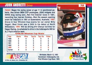 1994 Maxx Premier Series #72 John Andretti Back
