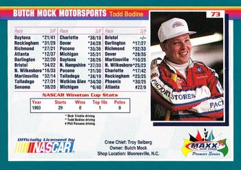 1994 Maxx Premier Series #73 Todd Bodine's Car Back
