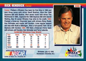 1994 Maxx Premier Series #100 Rick Hendrick Back