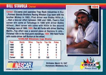 1994 Maxx Premier Series #104 Bill Stavola Back