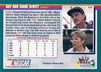 1994 Maxx Premier Series #112 Ray DeWitt / Diane DeWitt Back