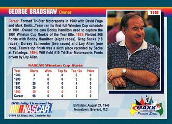 1994 Maxx Premier Series #118 George Bradshaw Back