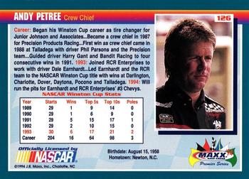1994 Maxx Premier Series #126 Andy Petree Back