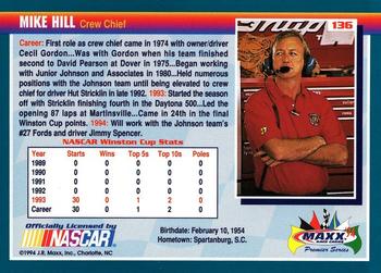 1994 Maxx Premier Series #136 Mike Hill Back