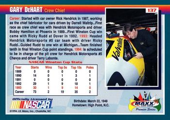 1994 Maxx Premier Series #137 Gary DeHart Back