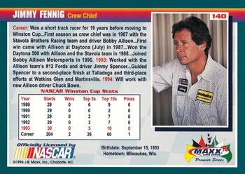 1994 Maxx Premier Series #140 Jimmy Fennig Back