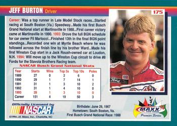 1994 Maxx Premier Series #175 Jeff Burton Back