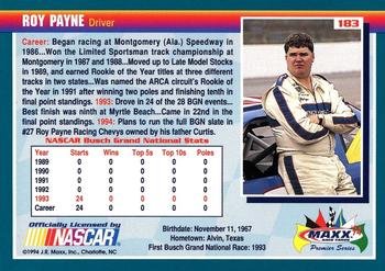 1994 Maxx Premier Series #183 Roy Payne Back