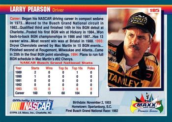 1994 Maxx Premier Series #185 Larry Pearson Back
