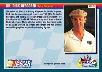 1994 Maxx Premier Series #215 Dick Berggren Back