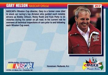 1994 Maxx Premier Series #217 Gary Nelson Back
