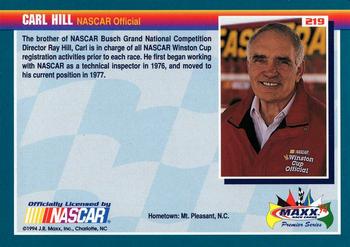 1994 Maxx Premier Series #219 Carl Hill Back