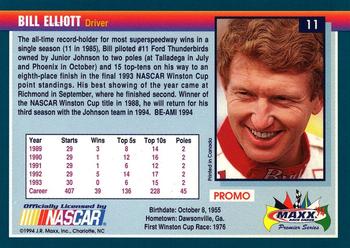 1994 Maxx Premier Series #11 Bill Elliott Back