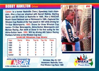 1994 Maxx Premier Series #20 Bobby Hamilton Back