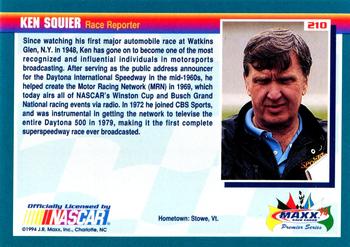 1994 Maxx Premier Series #210 Ken Squier Back