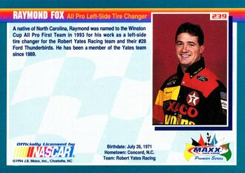 1994 Maxx Premier Series #239 Raymond Fox III Back