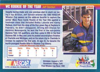 1994 Maxx Premier Series #260 Jeff Gordon Back