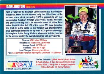 1994 Maxx Premier Series #288 Mark Martin Back