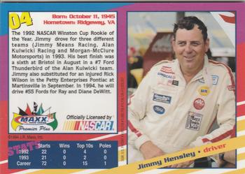 1994 Maxx Premier Plus #04 Jimmy Hensley Back