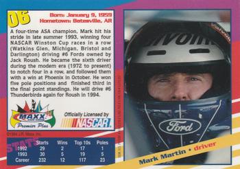 1994 Maxx Premier Plus #06 Mark Martin Back