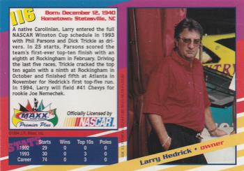 1994 Maxx Premier Plus #116 Larry Hedrick Back