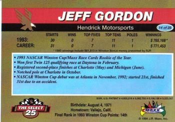 1994 Maxx - Select 25 #14 Jeff Gordon Back
