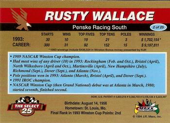 1994 Maxx - Select 25 #2 Rusty Wallace Back