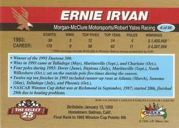 1994 Maxx - Select 25 #6 Ernie Irvan Back