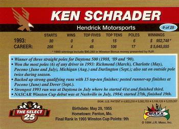 1994 Maxx - Select 25 #9 Ken Schrader Back