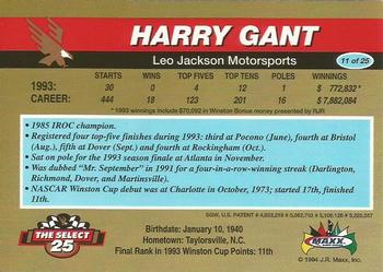 1994 Maxx - Select 25 #11 Harry Gant Back