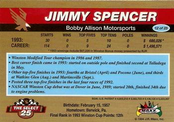 1994 Maxx - Select 25 #12 Jimmy Spencer Back