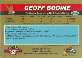 1994 Maxx - Select 25 #16 Geoff Bodine Back