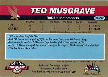 1994 Maxx - Select 25 #25 Ted Musgrave Back