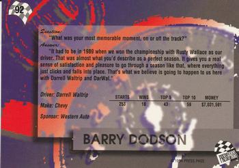 1994 Press Pass #92 Barry Dodson Back