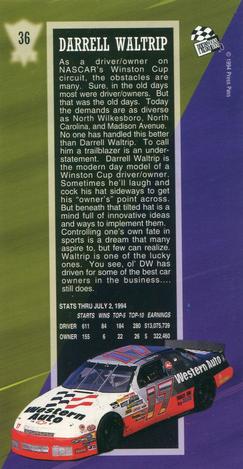 1994 Press Pass Optima XL #36 Darrell Waltrip Back
