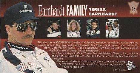 1994 Press Pass Optima XL #43 Teresa Earnhardt Back