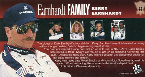 1994 Press Pass Optima XL #44 Kerry Earnhardt Back