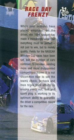 1994 Press Pass Optima XL #50 Race Day Frenzy Back