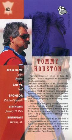 1994 Press Pass Optima XL #63 Tommy Houston Back