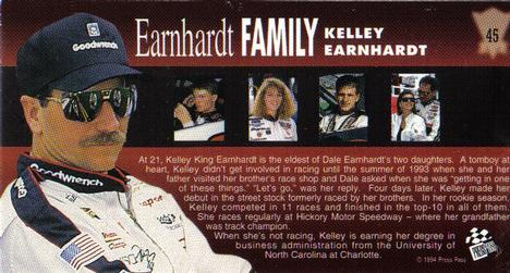 1994 Press Pass Optima XL #45 Kelley Earnhardt Back