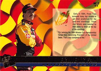 1994 Press Pass VIP - Driver's Choice #DC 2 Ernie Irvan Back