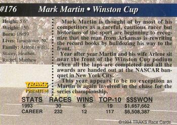 1994 Traks #176 Mark Martin Back