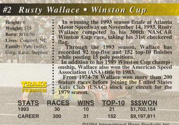 1994 Traks #2 Rusty Wallace Back