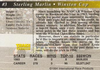 1994 Traks #3 Sterling Marlin Back