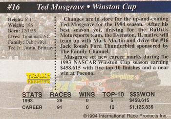 1994 Traks #16 Ted Musgrave Back