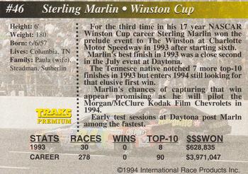 1994 Traks #46 Sterling Marlin Back